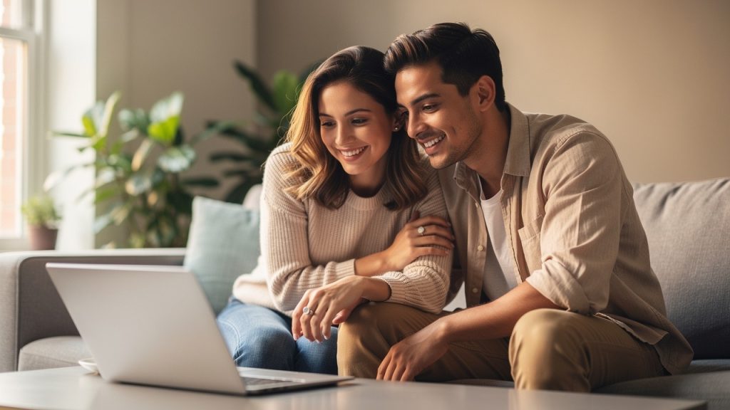 Why More Couples Are Choosing Ethical Diamonds Now 3 Happy couple relaxing together on a sofa at home.