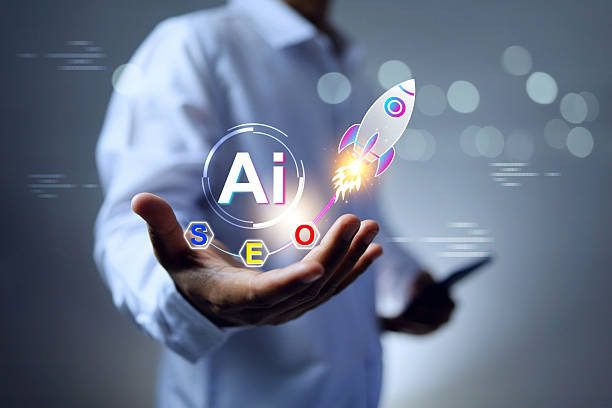 Why AI-Powered SEO Matters in Today’s Search Ranking 3 Business professional holding a smartphone with a powered SEO rocket and digital icons symbolizing smart search optimization.